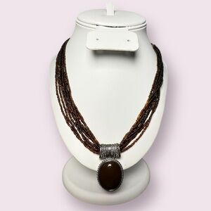 Vintage Cherokee Trail of Tears Brown Beaded Bib Necklace